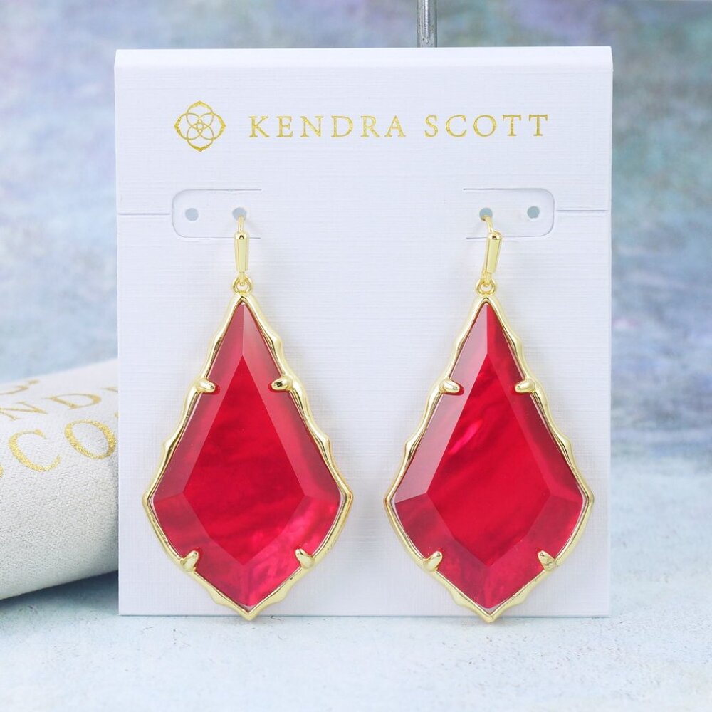 Kendra Scott Large Alex Faceted Cranberry Illusion Earrings Gold Plated